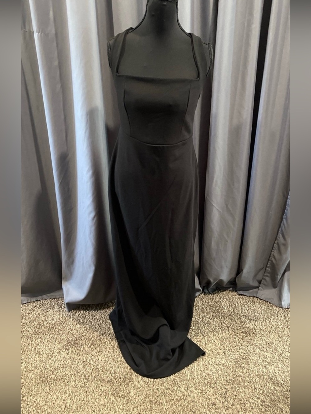 Lulu’s and WT black square neck, sleeveless maxi dress, medium